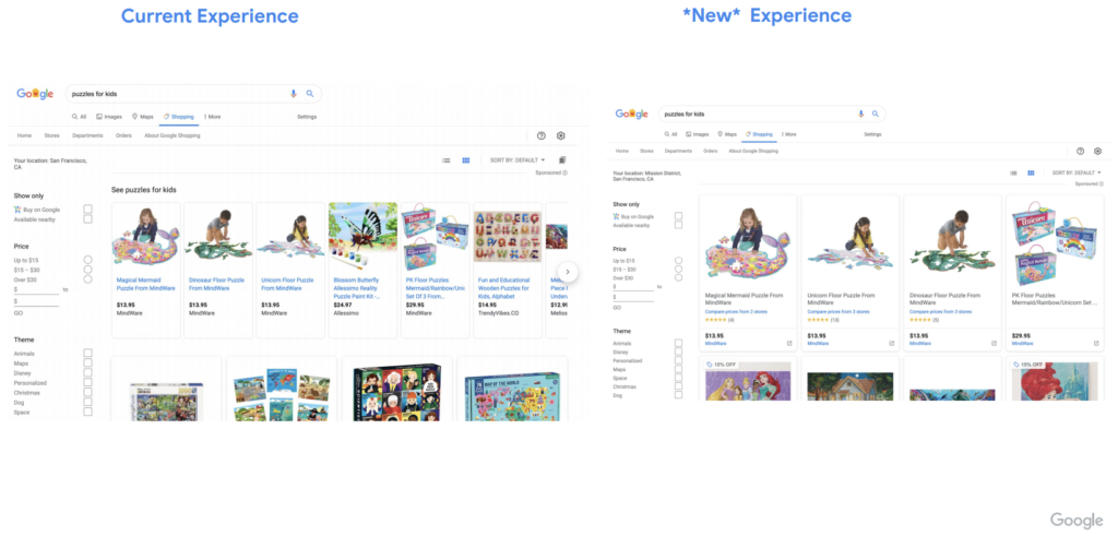 Before / After Google Shopping on Desktop