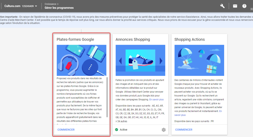 Activer la Feature Plates-formes Google