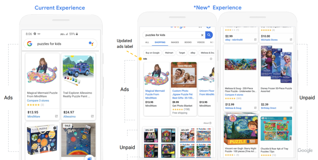 Before / After Google Shopping on Mobile